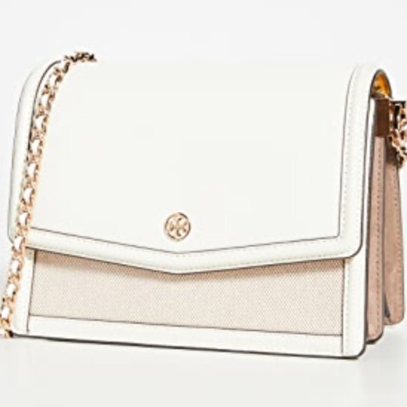 Tory Burch Handbags - Tory Burch Robinson Canvas Convertible Shoulder Bag with Floral in Natural